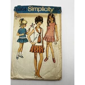 Vintage 1970 Sewing Pattern Women Girls Dresses Simplicity 8864